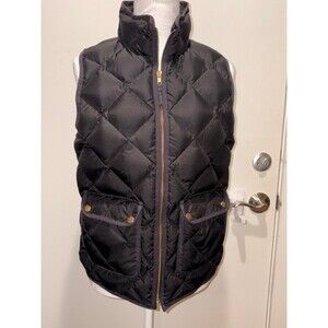 J. Crew Quilted Black Puffer Vest gold accents